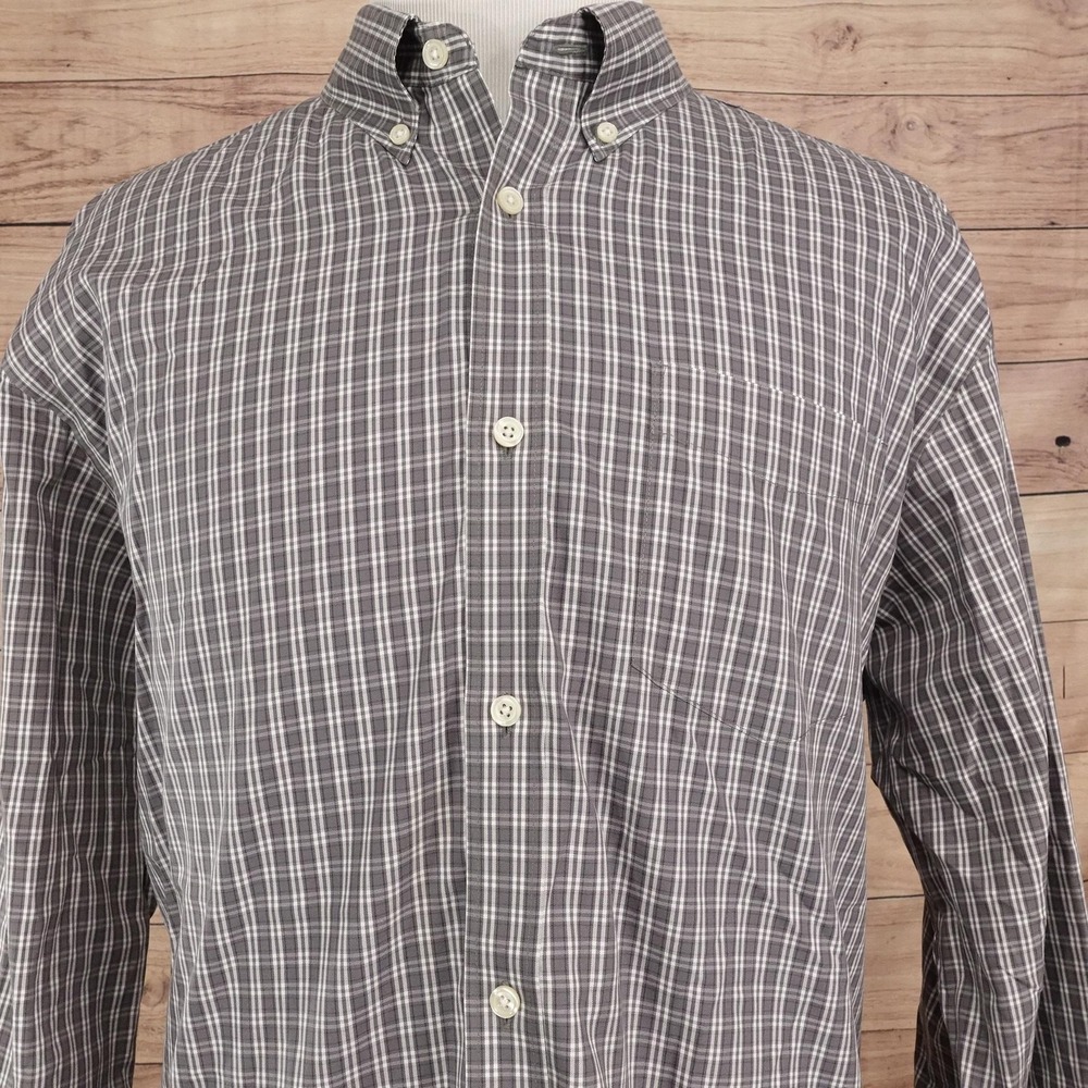 Eddie Bauer Shirt Mens 2XL Gray Plaid Long Sleeve Button-Up Wrinkle Free